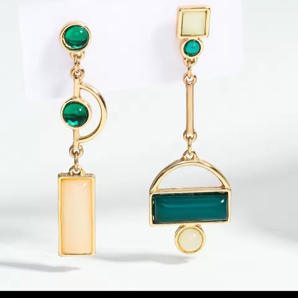 Anthropologie Gold and Green Asymmetrical Geometric Earrings - Picture 4 of 14